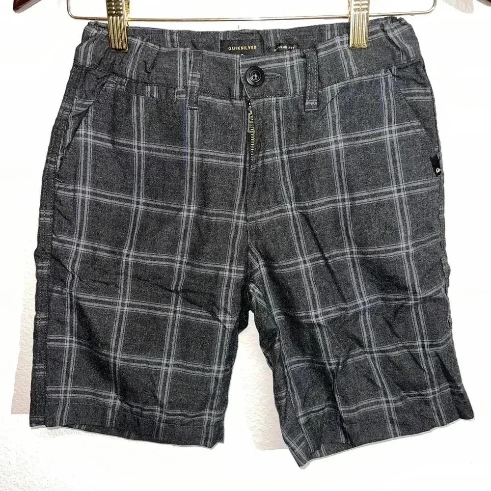 QuickSilver Boys Plaid Grey Golf Shorts Size 12 Sports Outdoor Chino School Adju